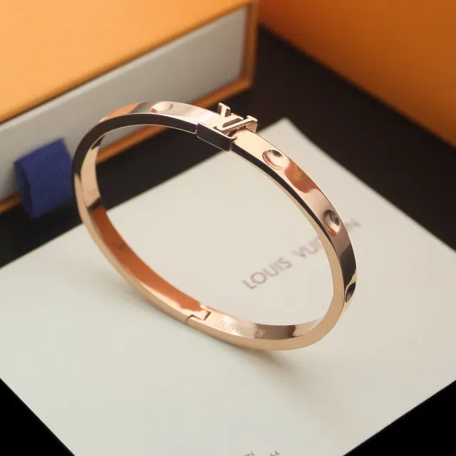Louis Vuitton Gold Silver Hinged Bangle Monogram Clasp Bracelet 5