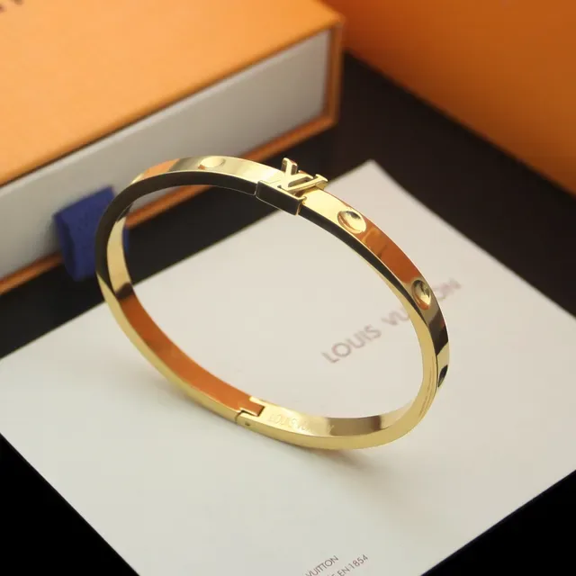 Louis Vuitton Gold Silver Hinged Bangle Monogram Clasp Bracelet 7