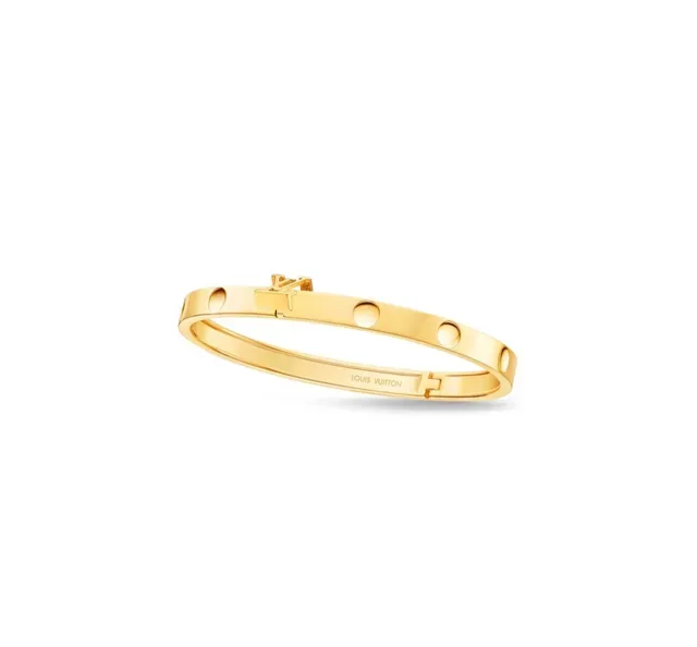 Louis Vuitton Gold Silver Hinged Bangle Monogram Clasp Bracelet 9