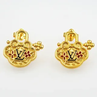 Louis Vuitton Gold-Tone Enamel Floral Lock Earrings