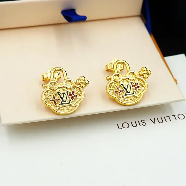 Louis Vuitton Gold-Tone Enamel Floral Lock Earrings 3
