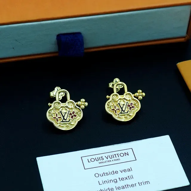 Louis Vuitton Gold-Tone Enamel Floral Lock Earrings 4