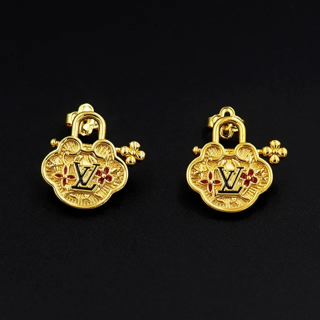 Louis Vuitton Gold-Tone Enamel Floral Lock Earrings 5
