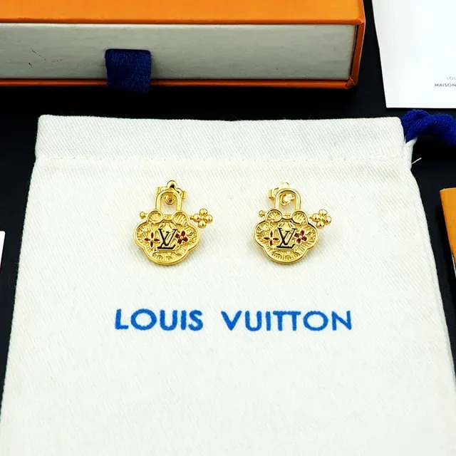 Louis Vuitton Gold-Tone Enamel Floral Lock Earrings 7