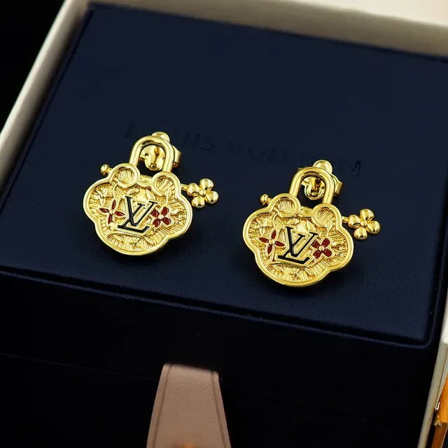 Louis Vuitton Gold-Tone Enamel Floral Lock Earrings 9