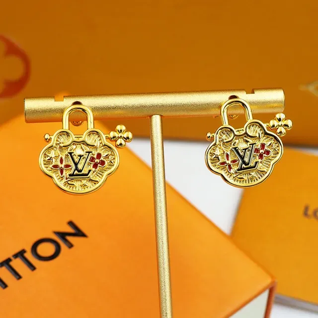 Louis Vuitton Gold-Tone Enamel Floral Lock Earrings 10