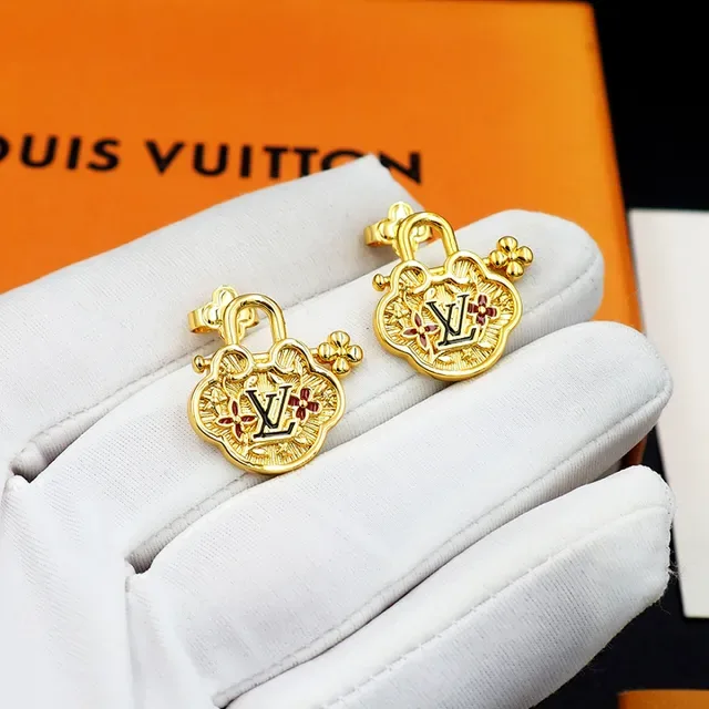 Louis Vuitton Gold-Tone Enamel Floral Lock Earrings 11