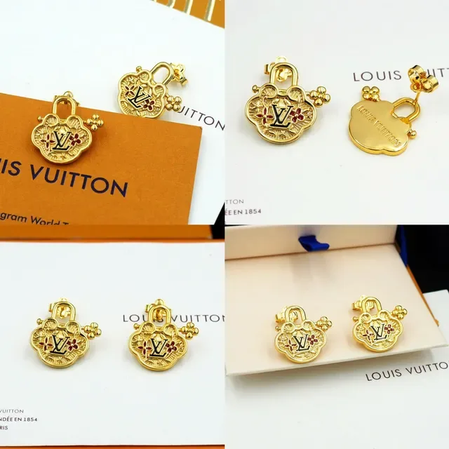 Louis Vuitton Gold-Tone Enamel Floral Lock Earrings 12