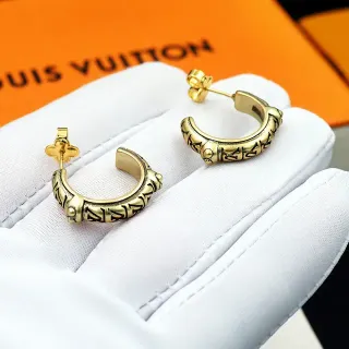 Louis Vuitton Gold-Tone Engraved Geometric Hoop Earrings