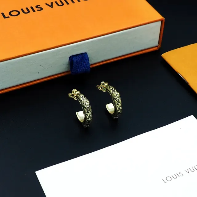 Louis Vuitton Gold-Tone Engraved Geometric Hoop Earrings 2