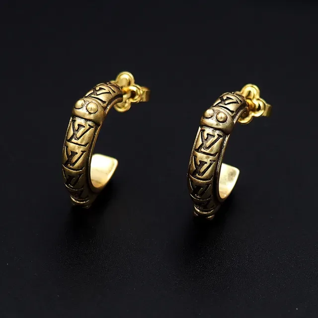 Louis Vuitton Gold-Tone Engraved Geometric Hoop Earrings 4