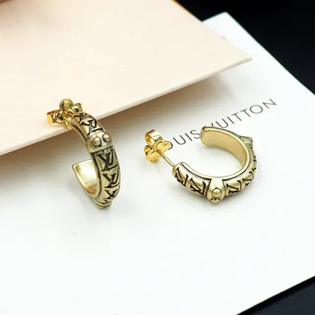 Louis Vuitton Gold-Tone Engraved Geometric Hoop Earrings 5