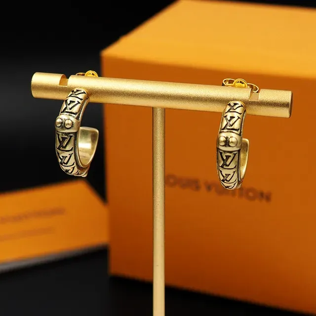 Louis Vuitton Gold-Tone Engraved Geometric Hoop Earrings 6