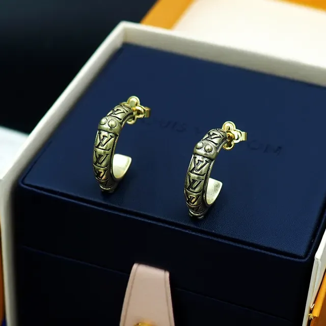 Louis Vuitton Gold-Tone Engraved Geometric Hoop Earrings 8