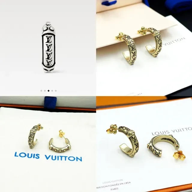 Louis Vuitton Gold-Tone Engraved Geometric Hoop Earrings 9