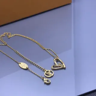 Louis Vuitton Gold-Tone LV Heart and Monogram Disc Necklace