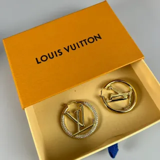Louis Vuitton Gold Transparent Circular Hoop LV Monogram Logo Earrings