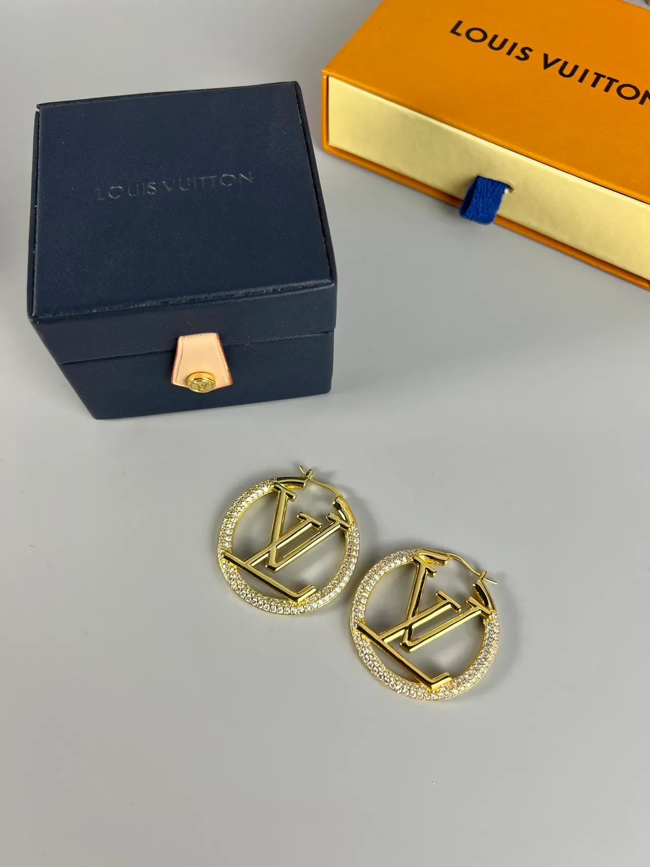 Louis Vuitton Gold Transparent Circular Hoop LV Monogram Logo Earrings 2