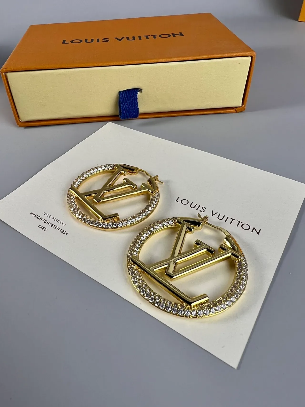 Louis Vuitton Gold Transparent Circular Hoop LV Monogram Logo Earrings 4