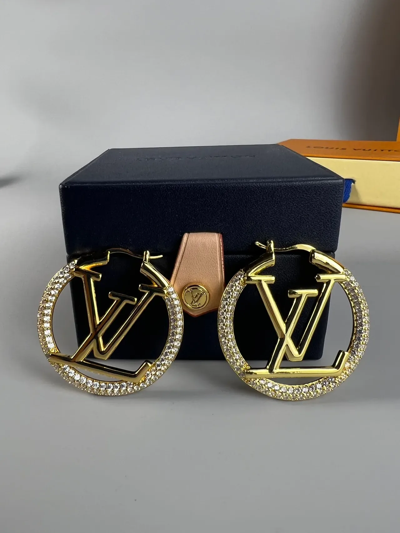 Louis Vuitton Gold Transparent Circular Hoop LV Monogram Logo Earrings 5