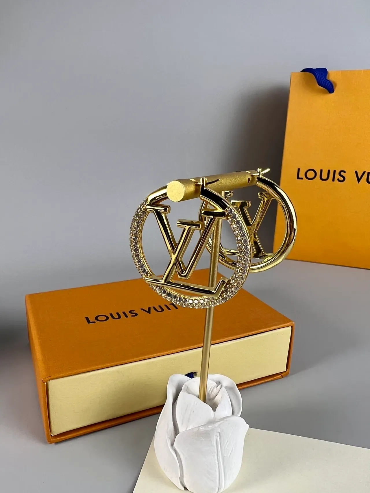 Louis Vuitton Gold Transparent Circular Hoop LV Monogram Logo Earrings 6