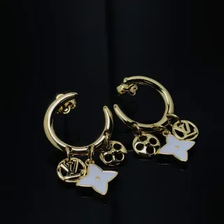 Louis Vuitton Gold White Hoop Dangling Charms Earrings