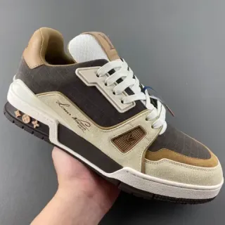 Louis Vuitton Gray Beige Layered Mixed-Material Upper Asymmetrical Sculpted Midsole Lifestyle Sneakers