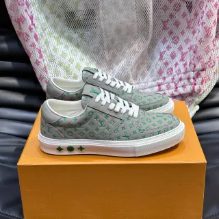 Louis Vuitton Gris Verde Impresión de Monograma Cuero Low-Top Cupsole Estilo de Vida Zapatillas