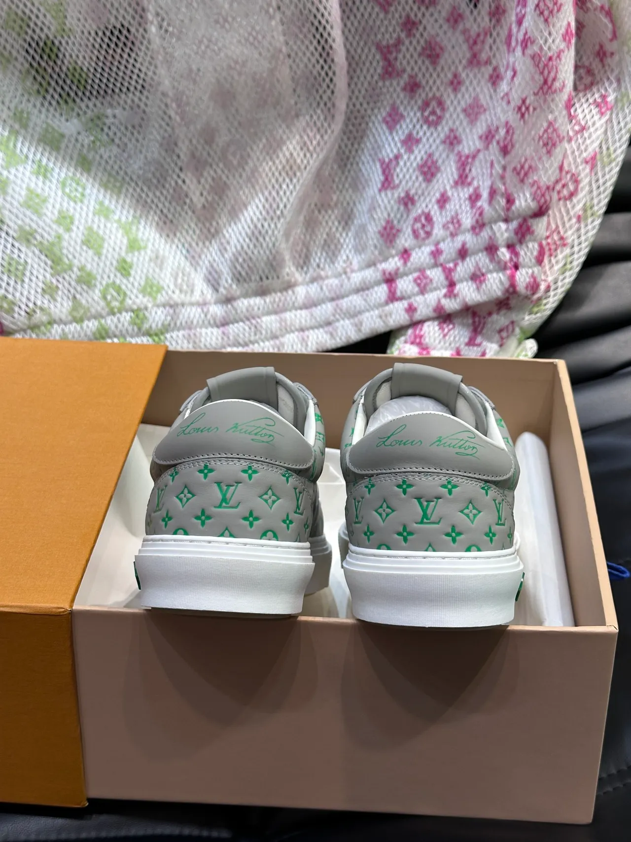 Louis Vuitton Gray Green Monogram-Print Leather Low-Top Cupsole Lifestyle Sneakers 3