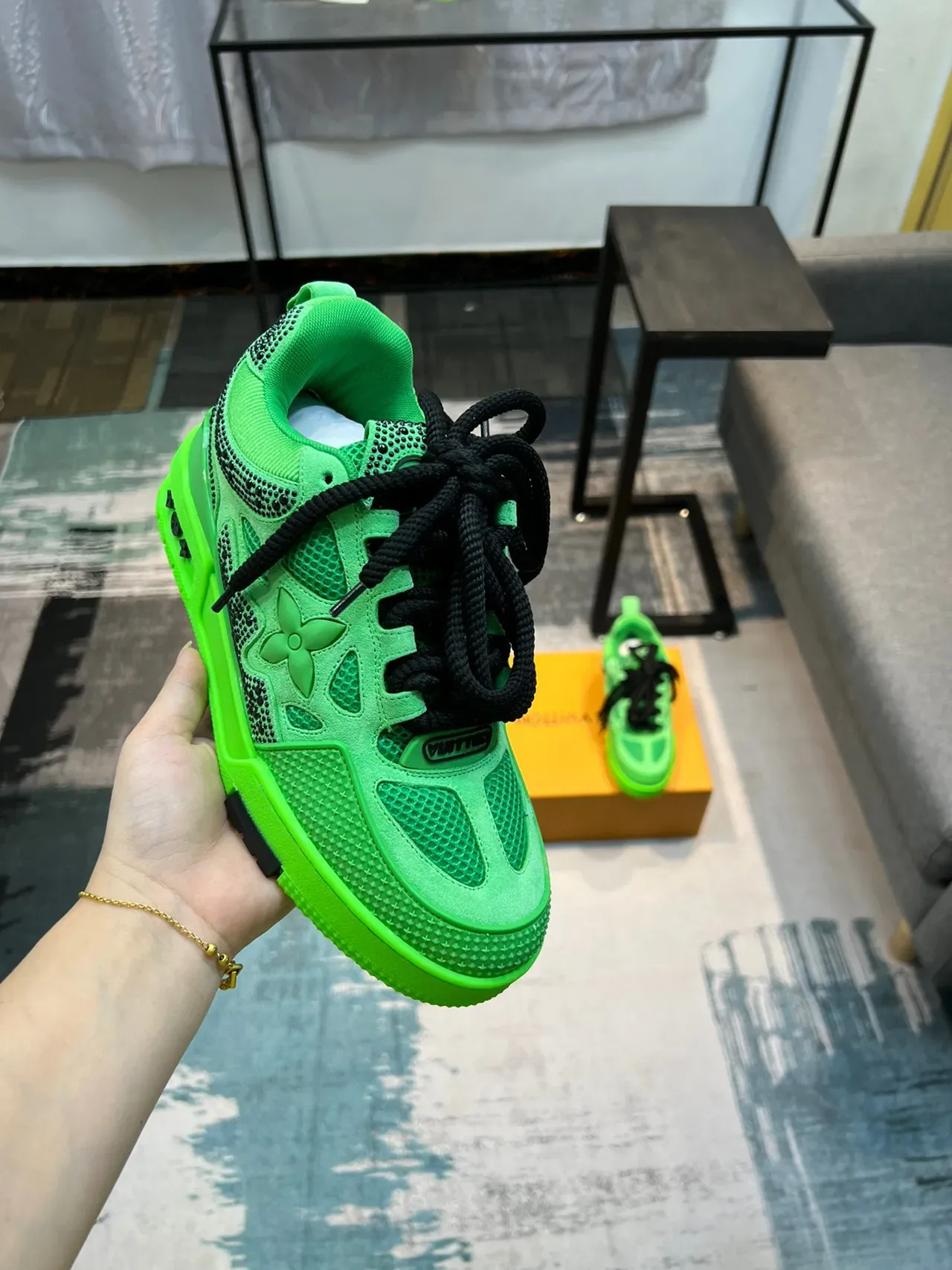 Louis Vuitton Green Black Neon Perforated Mesh Rope Laces Lifestyle Sneakers 6
