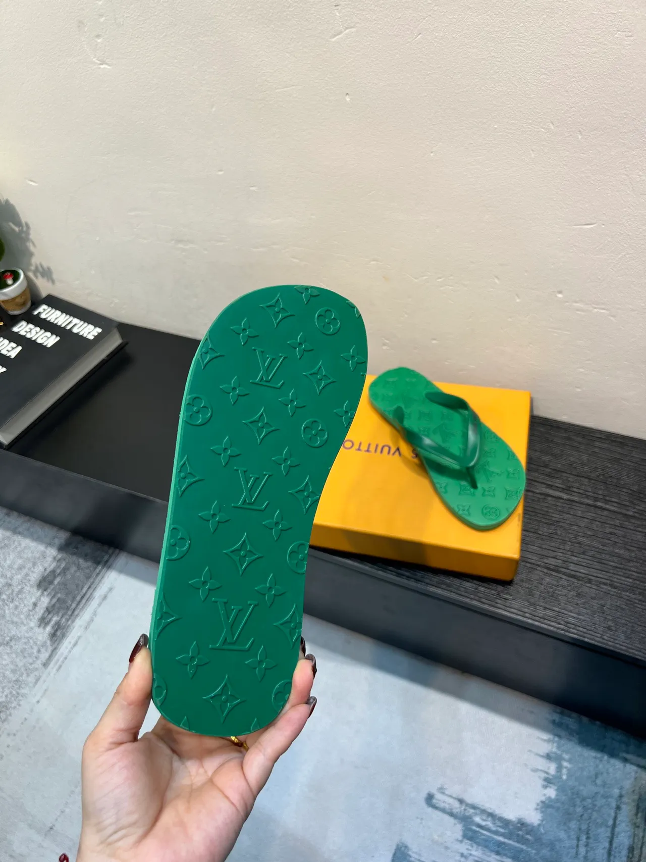 Louis Vuitton Green Monogram-Molded Rubber Slippers 9