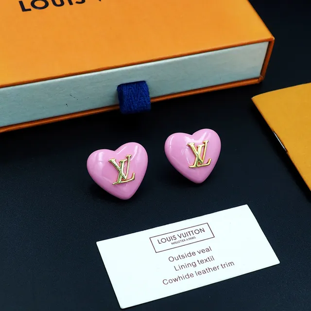 Louis Vuitton boucles d'oreilles en forme de cœur en émail rose brillant et ton doré avec monogramme LV Monogram 7