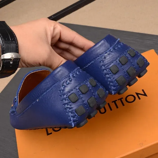 Louis Vuitton Horsebit 1955 Blue Pebbled Leather Loafers 4