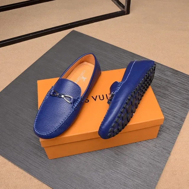 Louis Vuitton Horsebit 1955 Blue Pebbled Leather Loafers 5