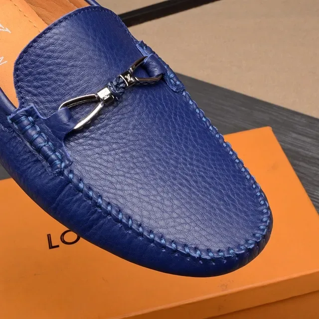 Louis Vuitton Horsebit 1955 Blue Pebbled Leather Loafers 6