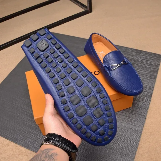 Louis Vuitton Horsebit 1955 Blue Pebbled Leather Loafers 8