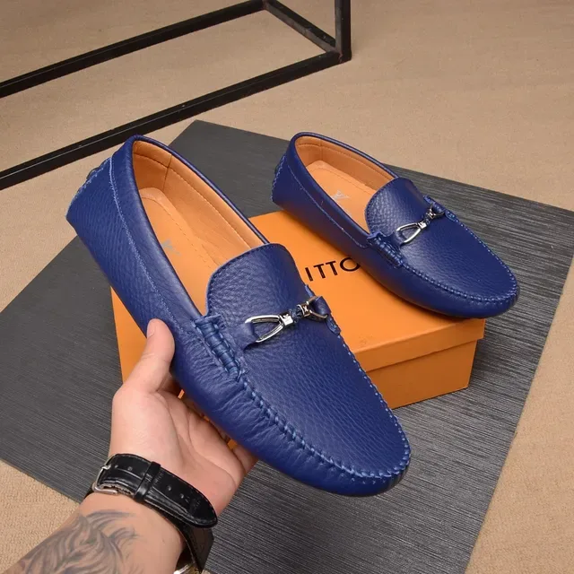 Louis Vuitton Horsebit 1955 Blue Pebbled Leather Loafers 9