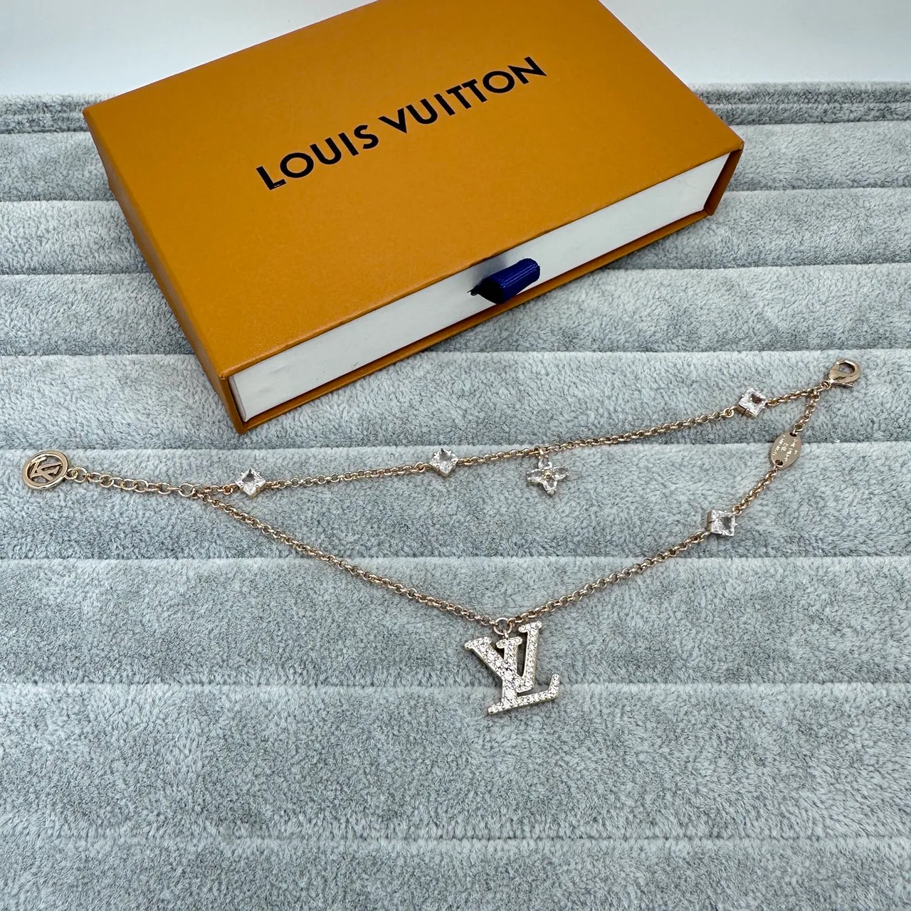 Louis Vuitton Iconic Monogram Pendant Gold Silver Pavé-Crystal Square-Cut Accent Necklace 2