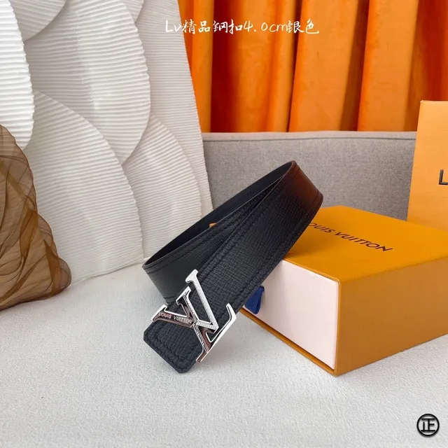 Louis Vuitton Initiales Black Silver Textured Leather Belt 3