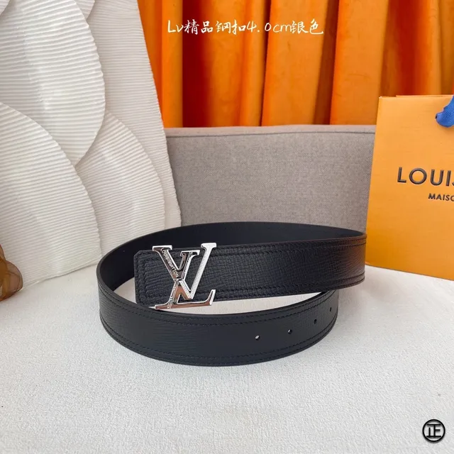 Louis Vuitton Initiales Black Silver Textured Leather Belt 4