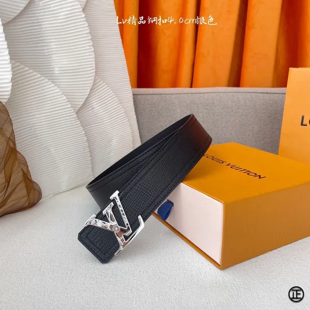 Louis Vuitton Initiales Black Silver Textured Leather Belt 11