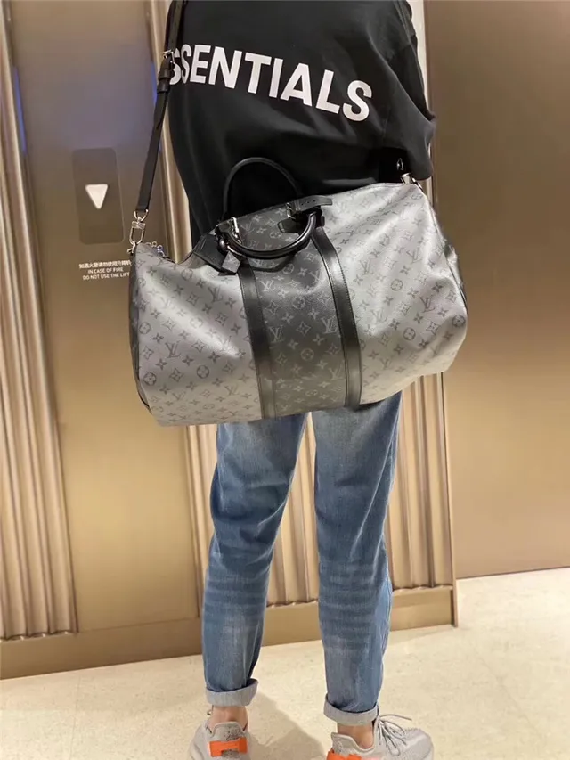 Louis Vuitton Keepall Bandoulière Gray Monogram Duffle Bag 11