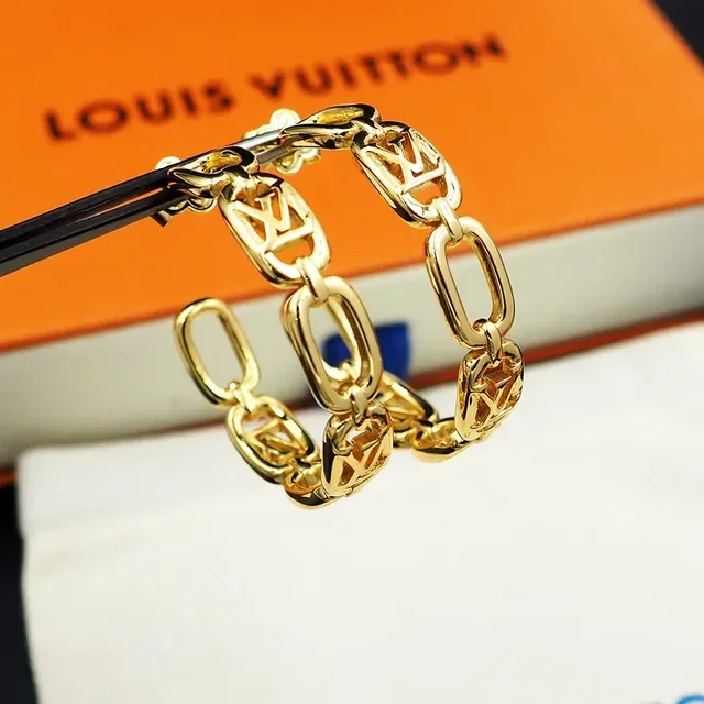 Louis Vuitton Linked Rectangular Monogram Hoop Earrings 3
