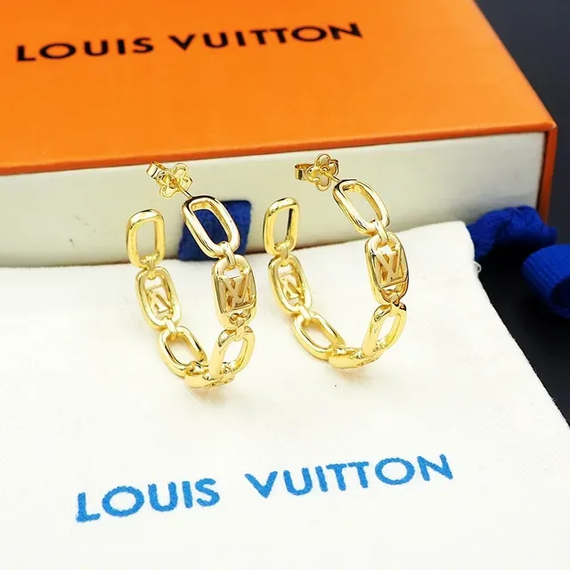 Louis Vuitton Linked Rectangular Monogram Hoop Earrings 4