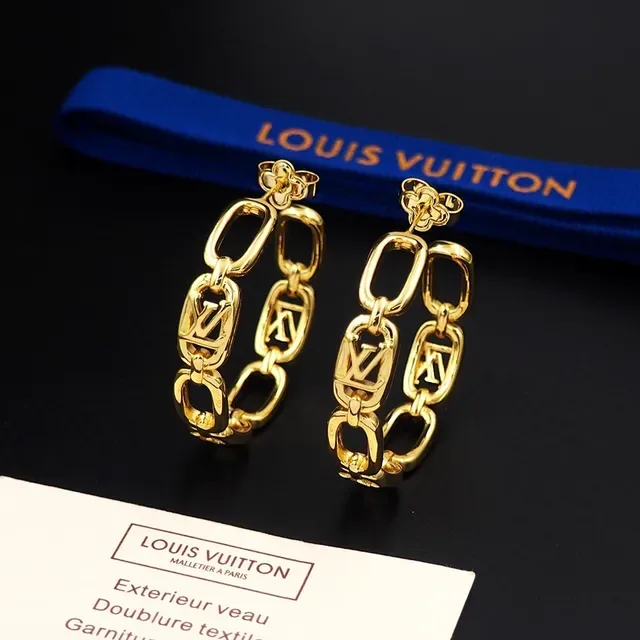 Louis Vuitton Linked Rectangular Monogram Hoop Earrings 5
