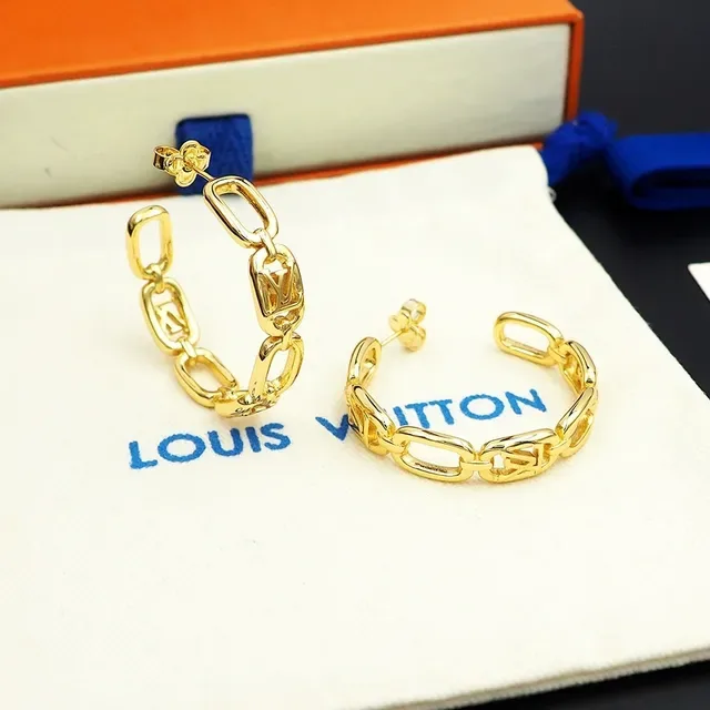 Louis Vuitton Linked Rectangular Monogram Hoop Earrings 6