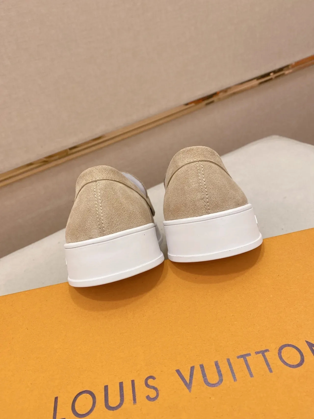 Louis Vuitton Loafer Beige White Suede Upper Metal LV Buckle Strap Loafer 3