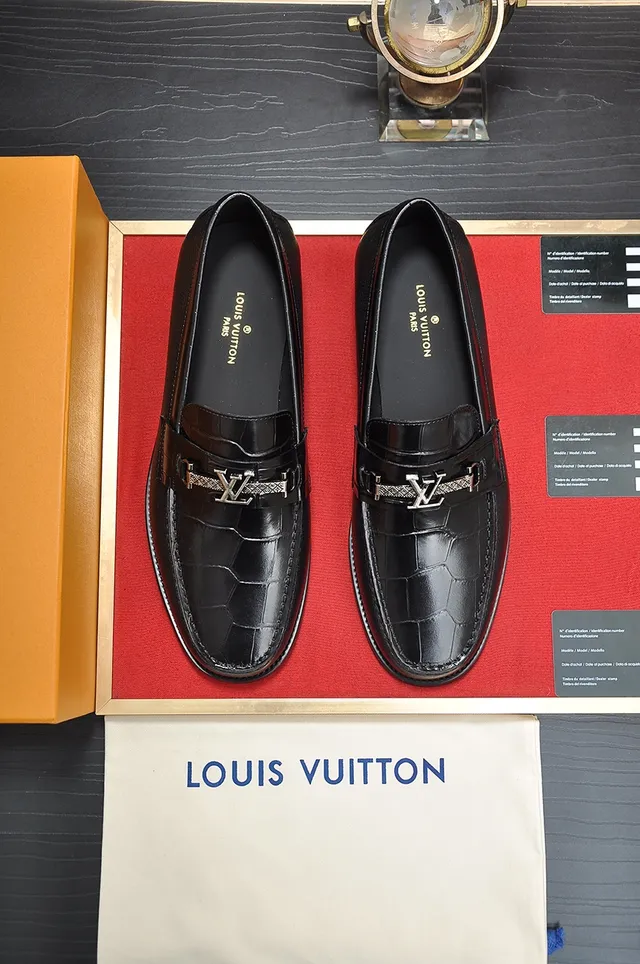 Louis Vuitton Loafer Black Croc-Embossed Leather Buckle Strap Loafers 5
