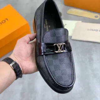 路易威登乐福鞋黑色Damier Check皮革乐福鞋
