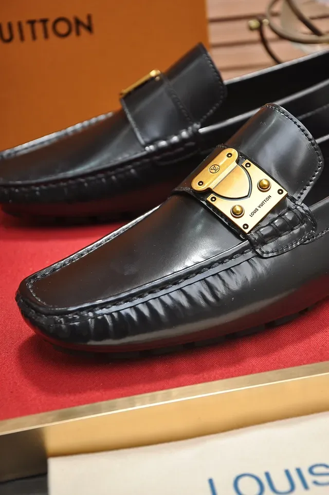 Louis Vuitton Loafer Black Gold Polished Leather Buckle Hardware Loafer 2
